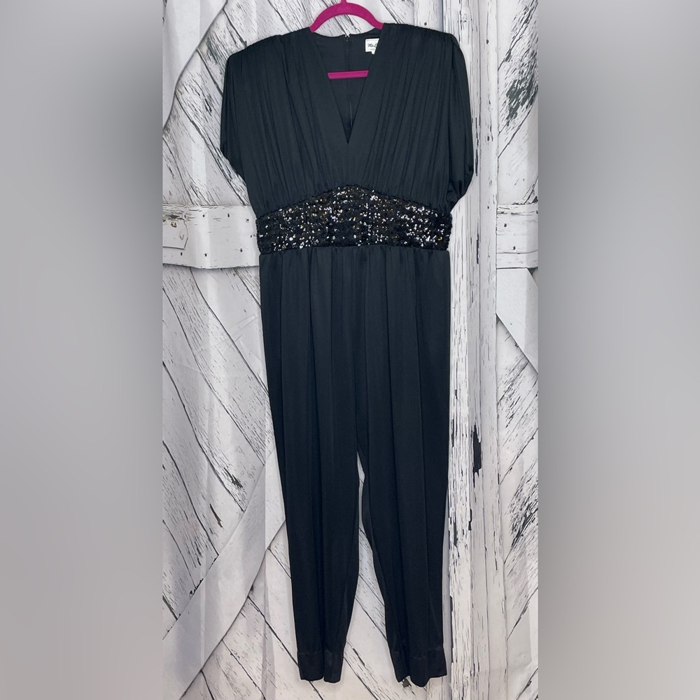 Vintage 80s Ms. Classic Jumpsuit Black Sequins M/L
